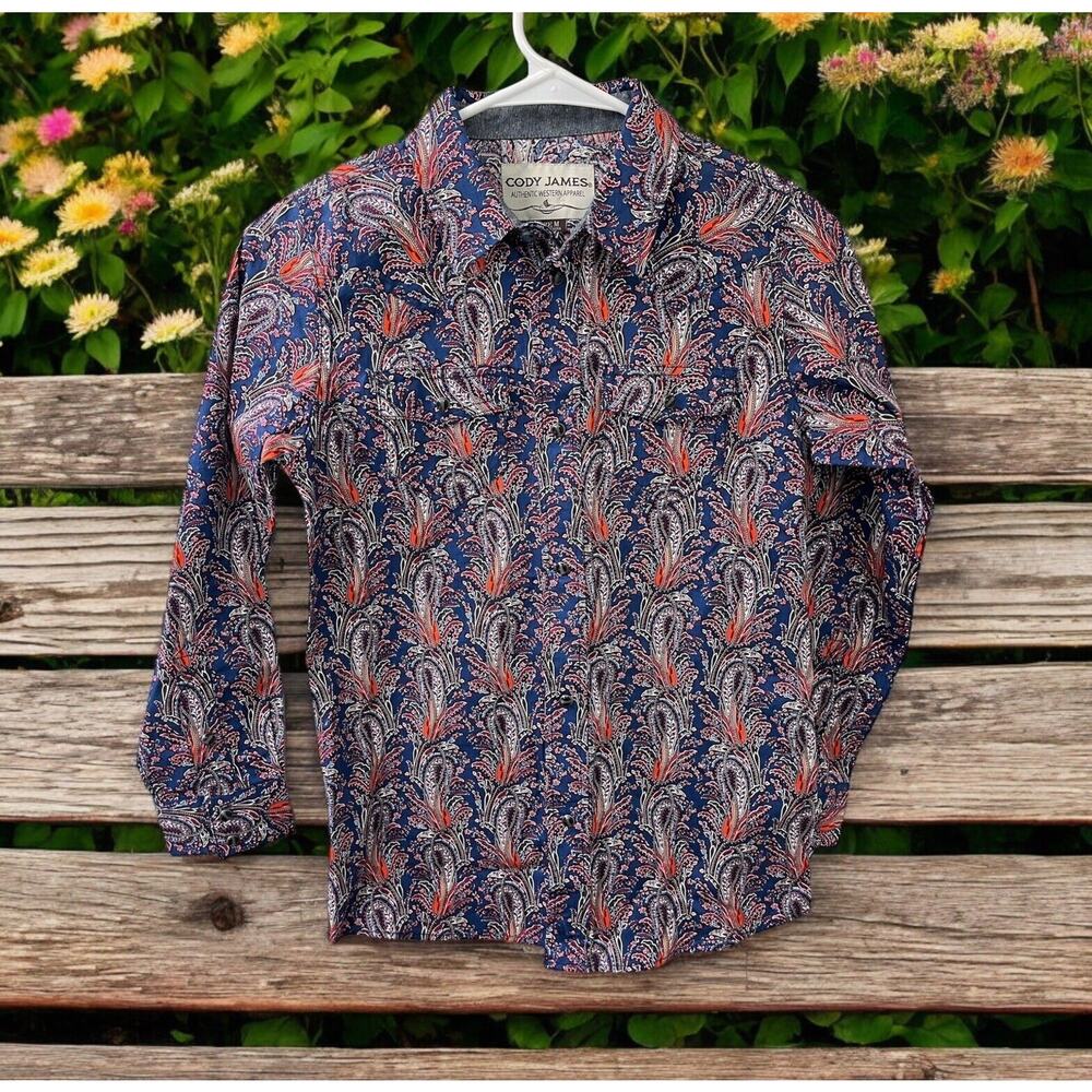 NWOT Cody James Boys Snap Button Down Shirt Size Med LSleeve Paisley Blue Red